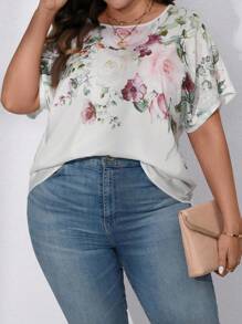 EMERY ROSE 大尺碼女士花卉印花蝙蝠袖襯衫