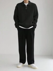 DAZY 男士前拉链落肩秋季毛衣四分之一拉链