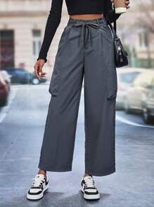 SHEIN Unity Women's Side Pocket Drawstring Waist Pants - Grey - View 3