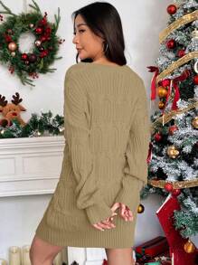 SHEIN Unity 女式紋理休閒毛衣連身裙 - 駝色 - 查看 2