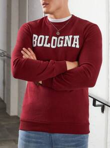 RueChic Men Letter Graphic Sweatshirt - Burgundy - View 4