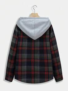 Plus Size Women's Hooded Plaid Shirt - Multicolor - View 2