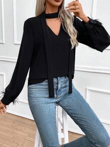 SHEIN Privé Camisa De Mujer Con Escote En Forma De Ojo De Cerradura - Negro - Ver 4