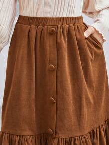 SHEIN Tween Girl Loose Fit Split Design A-Line Skirt For Casual Wear - Brown - View 5