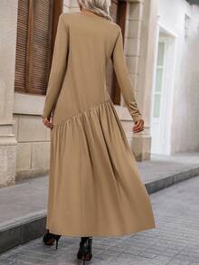 SHEIN LUNE Women's Solid Color Swing Dress - Brown - View 2