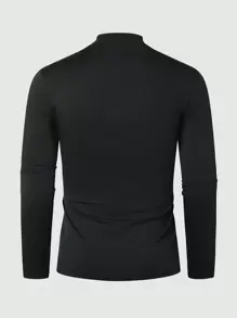 Manfinity Homme Men Mock Neck Solid Plain Long Sleeve Tee, For Going Out, For Friends, Fall
