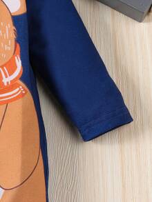 SHEIN 男嬰秋冬可愛企鵝熊印花休閒連身褲 - 彩色 - 查看 4