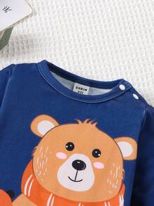 SHEIN 男嬰秋冬可愛企鵝熊印花休閒連身褲 - 彩色 - 查看 7