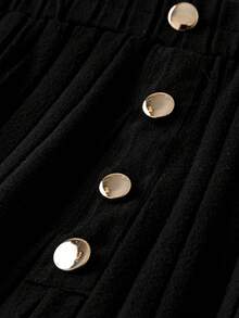 SHEIN Clasi Solid Color Pleated Buttoned Skirt - Black - View 5