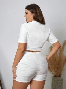 SHEIN Holidaya 大碼兩件套 - 白色 - 查看 2