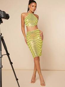 Hauture Pailletten Muster Trägertop & Rock Zweiteiler