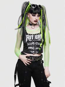 saltyvibespage Women's Skull Head & Letter Printed Tank Top - Black - View 5