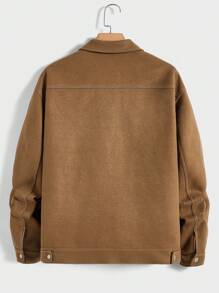 GENTILAND Abrigo informal de manga larga con solapa para hombre oversize - Marrón - Ver 3