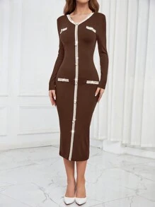 SHEIN Privé 女士連身裙 - 咖啡 - 查看 3