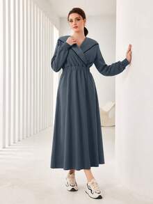 Modelyn Của phụ nữ Collared Đầm nỉ Với Kẹp chặt Eo - Xám - Xem 3