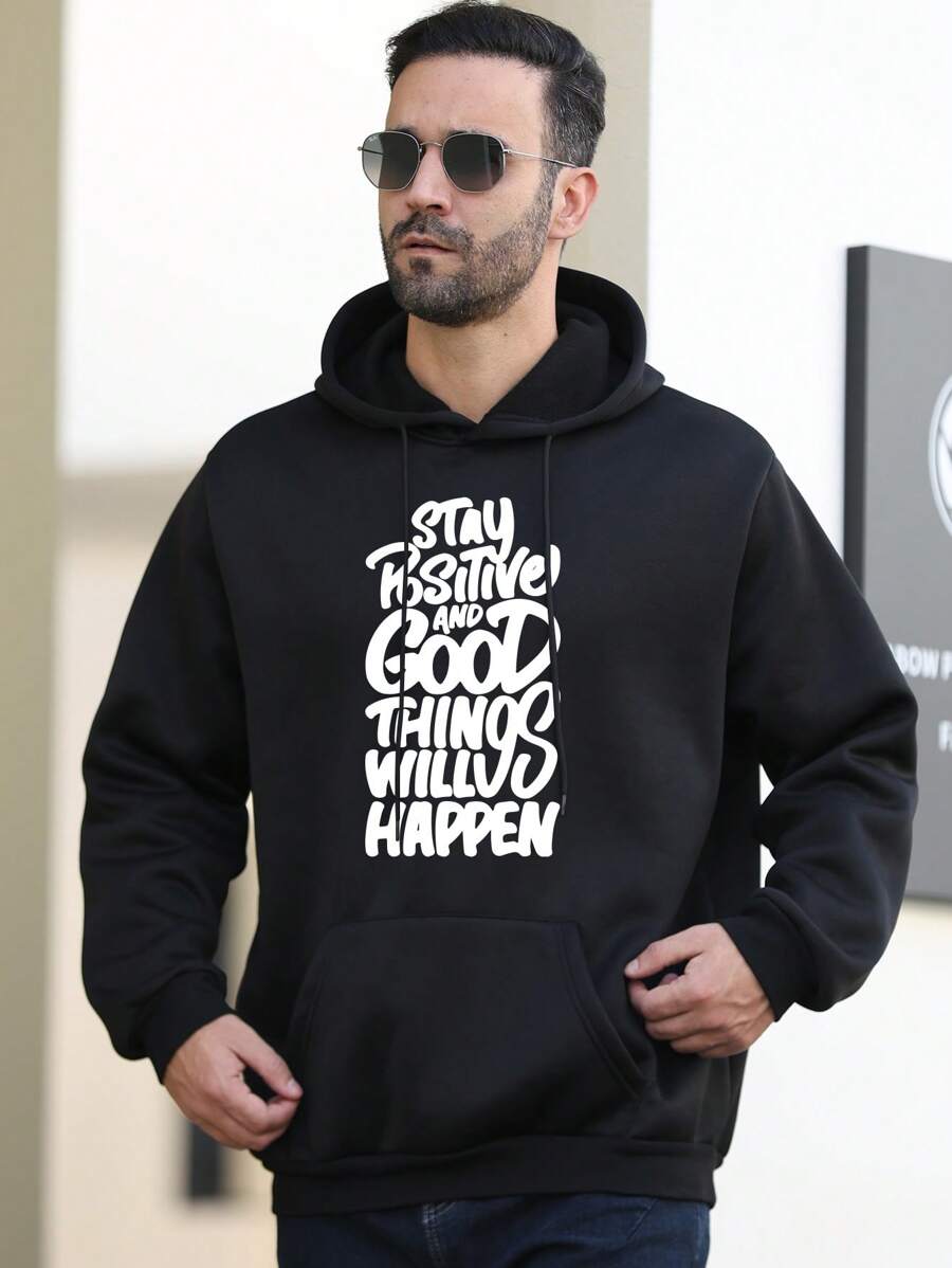 Men Plus Thermal Lined Hoodie In Black - Black - View 1