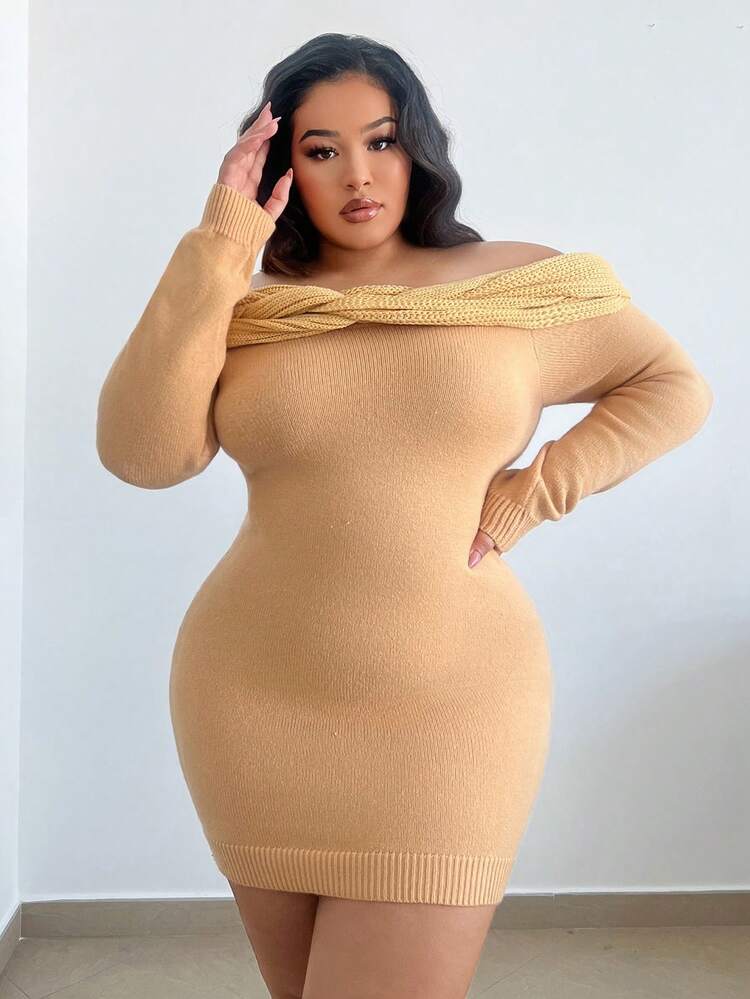 Plus Size Drop Shoulder Bodycon Sweater Dress