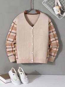 Teenagers' Casual Plaid Print Cardigan