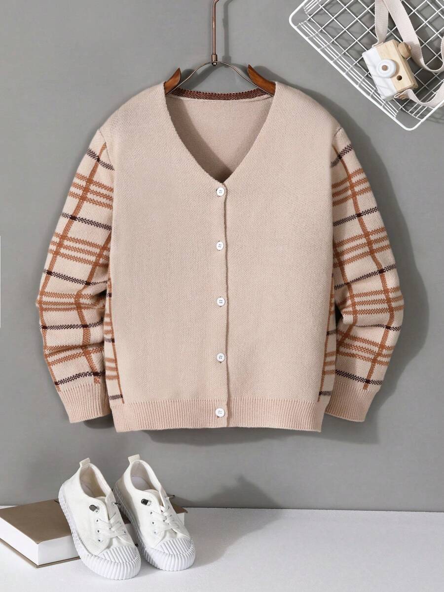 Teenagers' Casual Plaid Print Cardigan
