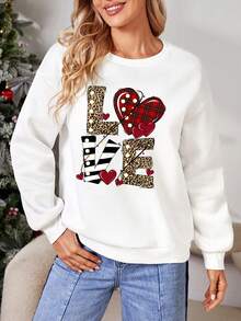 SHEIN LUNE Heart & Letter Graphic Drop Shoulder Sweatshirt - White - View 4