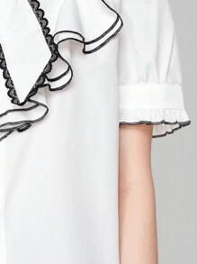 ROMWE Kawaii Của phụ nữ Cà vạt Ren Hem tương phản Áo sơ mi - trắng - Xem 7