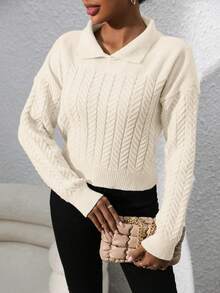 Sencillo Suéter De Cuello Redondo De Ajuste Ceñido - Albaricoque - Ver 5