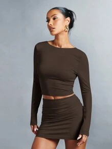 SHEIN BAE Conjunto De Dos Piezas Para Mujeres - Café integral - Ver 3