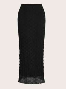 SHEIN EZwear 大碼素色木耳邊半身裙 - 黑色 - 查看 2