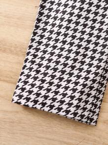 SHEIN Pantalones Rectos Para Niñas Con Estampado De Pata De Gallo - Blanco y Negro - Ver 4