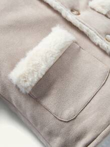 男嬰裝飾毛球連帽加絨中厚外套 - 卡其色 - 查看 6