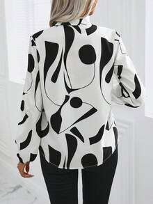 SHEIN Privé Women's Geometric Printed Notch Collar Lantern Sleeve Blouse - Multicolor - View 2