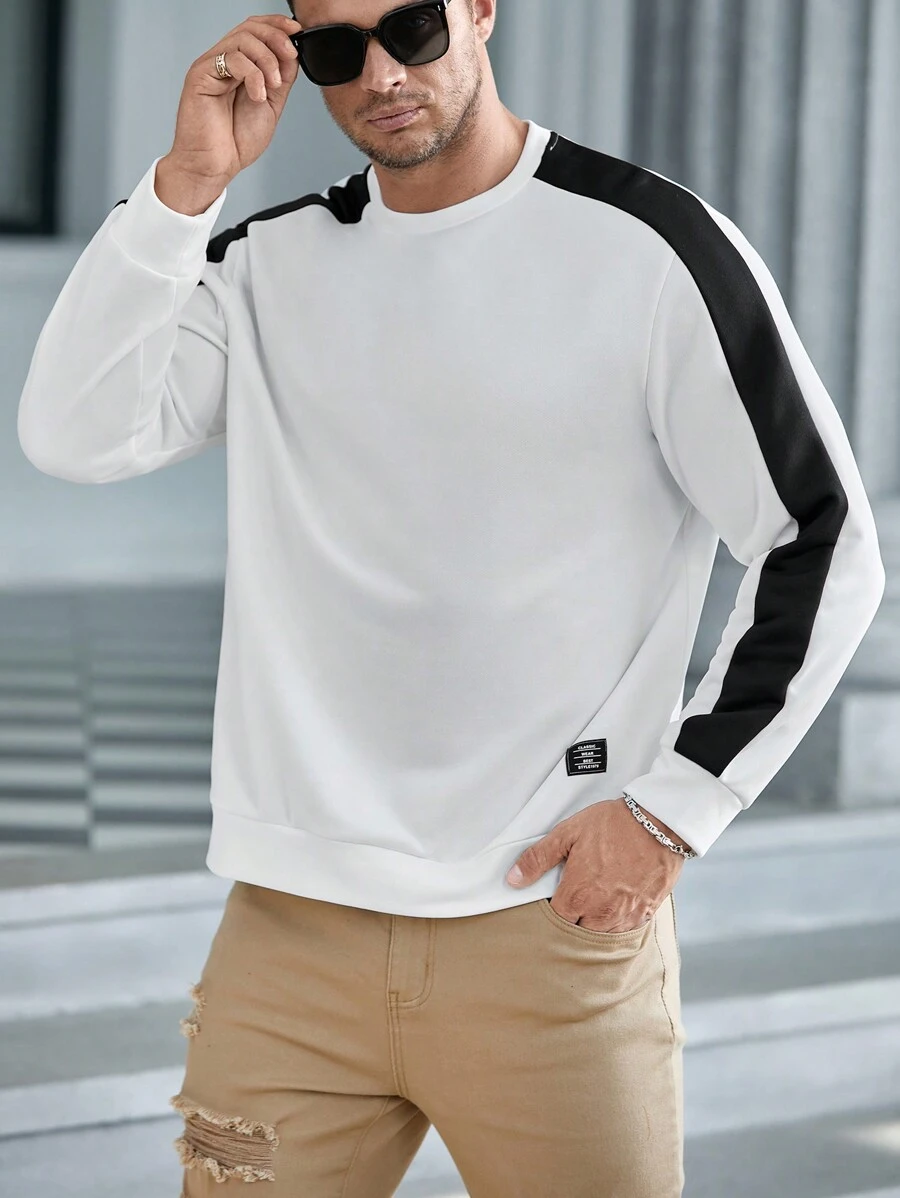 GENTILAND Talla grande Sudadera de hombres unido de cuello redondo - Blanco y Negro - Ver 1