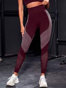 Powerista 无缝瑜伽紧身裤/高腰收腹提臀/高清纹理/适合骑行和健身/农历新年多用途 - 酒紅色 - 查看 5