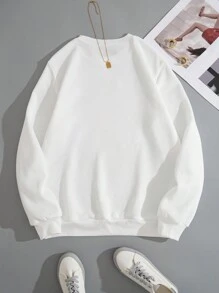 SHEIN Thiếu niên Cô gái Lá thư In Áo nỉ - trắng - Xem 2