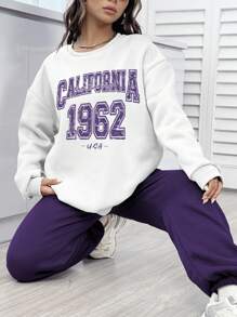 INAWLY Ensemble De Sweat-shirt À Épaules Basses Imprimé De Lettre Pour Femmes Et Pantalon De Survêtement Ample Solide