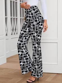 SHEIN Clasi 女士全印花喇叭褲 - 黑與白 - 查看 6