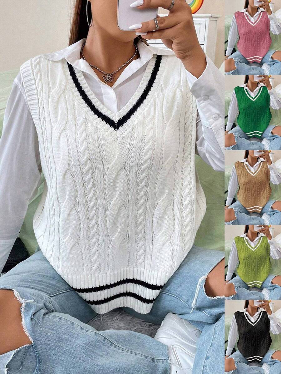 Sunspun Women Plus Size V-Neck Sweater Vest Winter Fall Autumn
