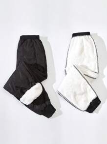 SHEIN 男童厚款裤子,休閒冬季 - 黑色 - 查看 1