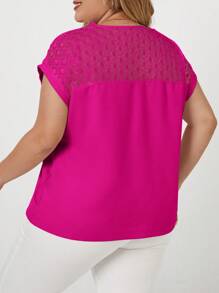 SHEIN Clasi Plus Size Women's Lace Spliced Shirt - Red Violet - View 2
