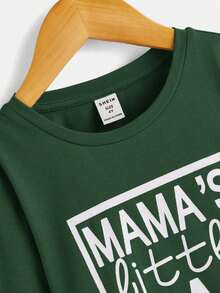 SHEIN Chàng trai trẻ Đồ họa Chữ cái Áo thun - Màu xanh lá cây đậm - Xem 3