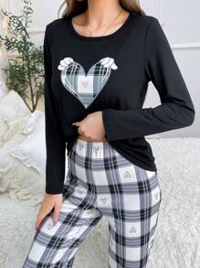Heart & Letter Print Homewear Set - Multicolor - View 3