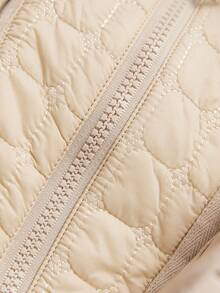 ZIAI Zip Up Drawstring Hooded Padded Coat - Beige - View 4