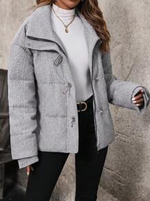 SHEIN Unity Abrigo Con Hombros Caídos Y Bolsillo Oblicuo - Gris - Ver 3