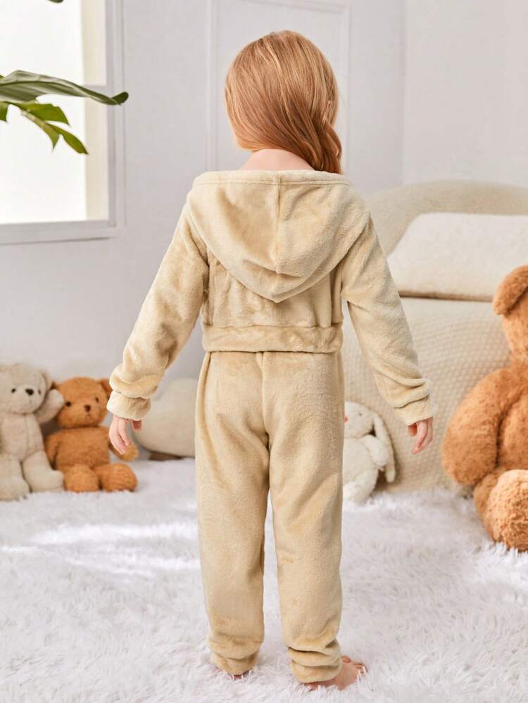 Little Girls' Panda Embroidery Coral Fleece Pajama Set