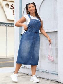 SHEIN EZwear Plus Size Denim Overall Dress - Medium Wash - View 5