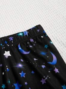 SHEIN Leap Crew 2pcs Girls Starry Sky Pattern Knit Tight Top And Tight Pants Homewear Set - Multicolor - View 3