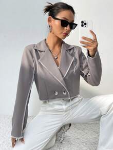 SHEIN Unity 女式純色短款西裝外套 - 灰色 - 查看 5