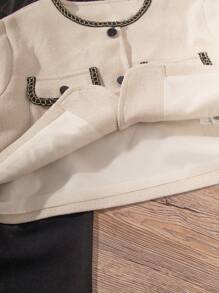 SHEIN Girls' Contrast-trim Jacket And Solid Color Dress Two-piece Set - Multicolor - View 3