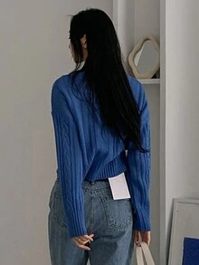 Dazy Tall Women'S Solid Color Drop Shoulder Cardigan Sweater With Button Front - Royal Blue - View 2