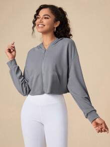 Daily&Casual Thả vai áo có mũ Jacket thể thao - Xám - Xem 1